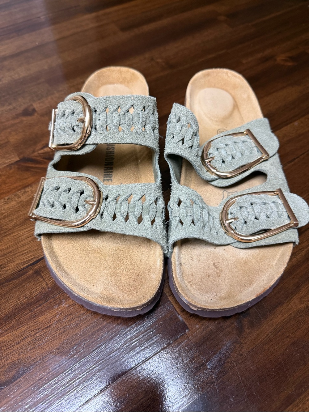 Cushionaire Double-Buckle Braided Slide Sandals - Sage Green size 9 womens